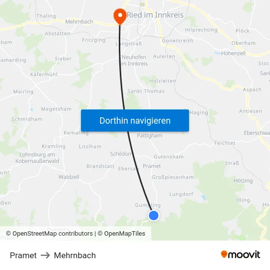 Pramet to Mehrnbach map