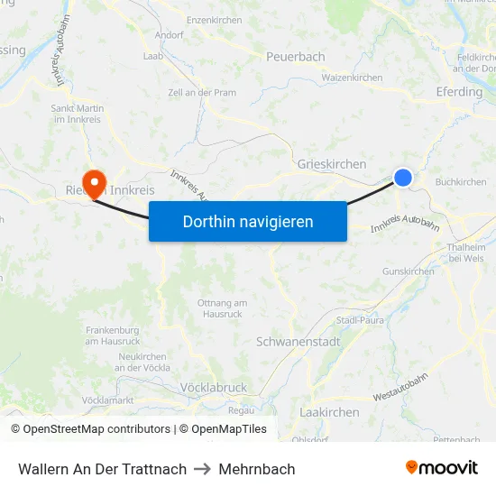 Wallern An Der Trattnach to Mehrnbach map
