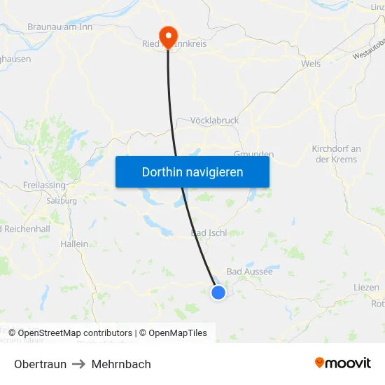Obertraun to Mehrnbach map