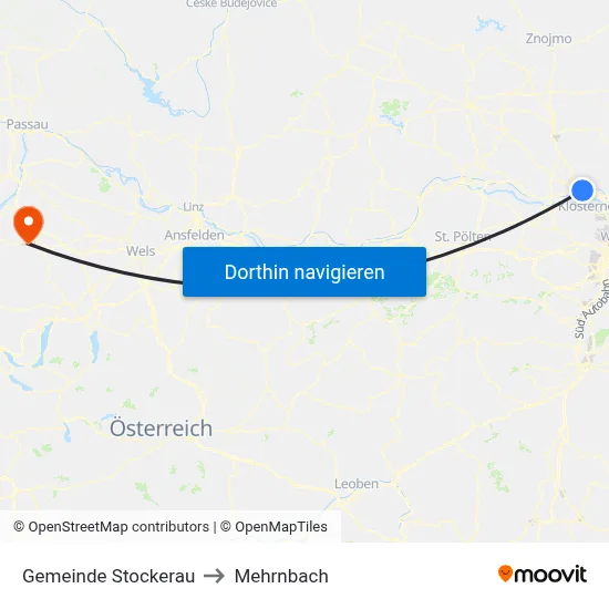 Gemeinde Stockerau to Mehrnbach map