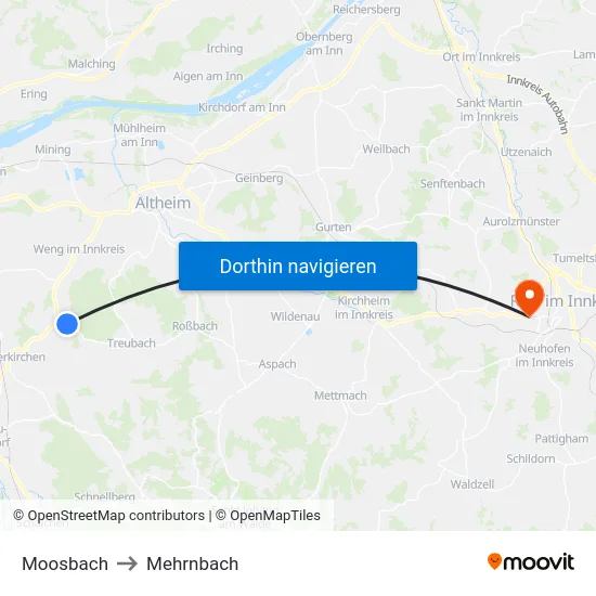 Moosbach to Mehrnbach map