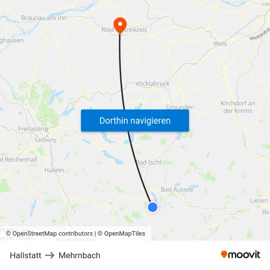 Hallstatt to Mehrnbach map