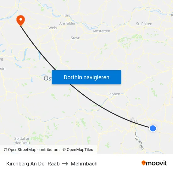 Kirchberg An Der Raab to Mehrnbach map