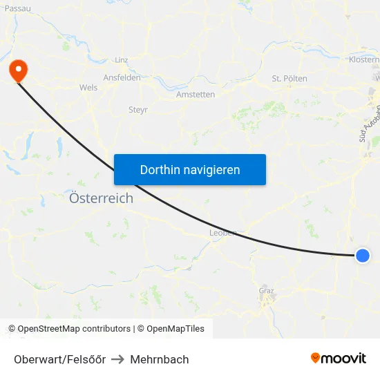Oberwart/Felsőőr to Mehrnbach map