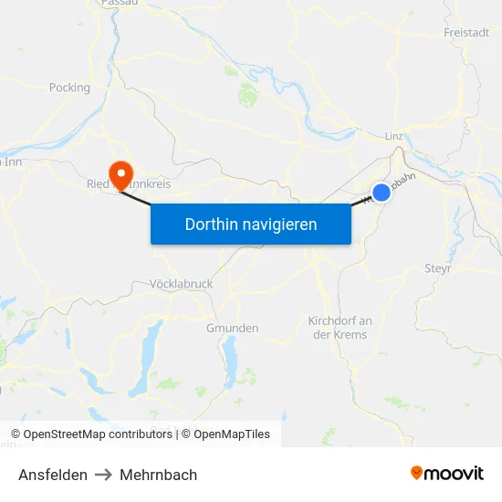 Ansfelden to Mehrnbach map