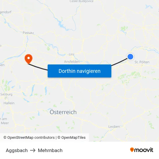 Aggsbach to Mehrnbach map