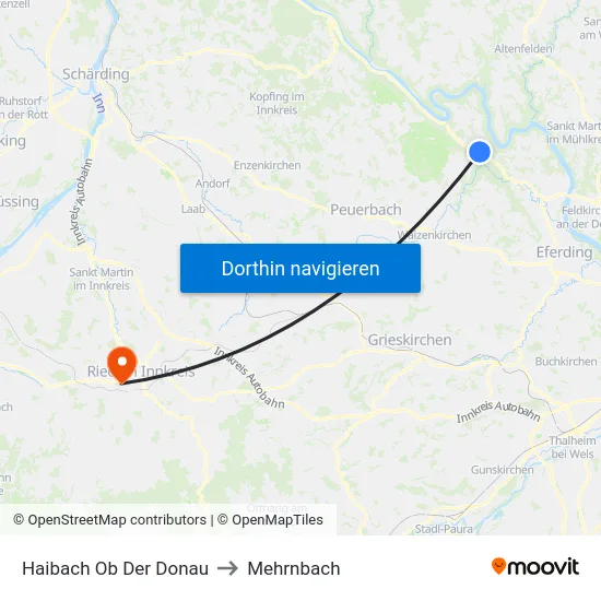Haibach Ob Der Donau to Mehrnbach map