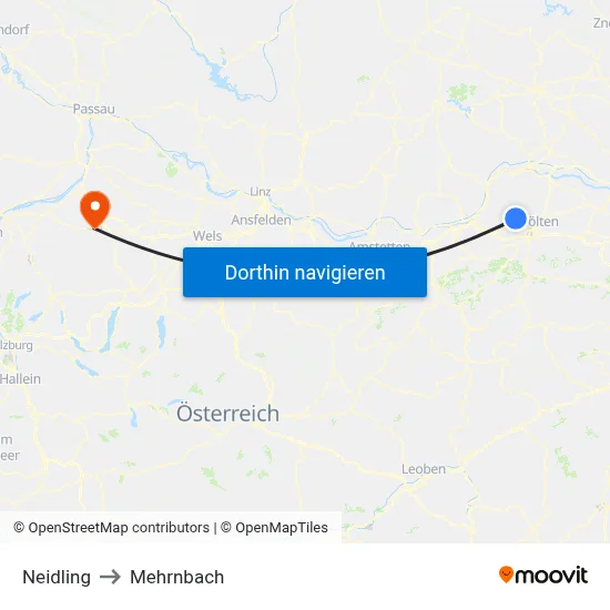 Neidling to Mehrnbach map
