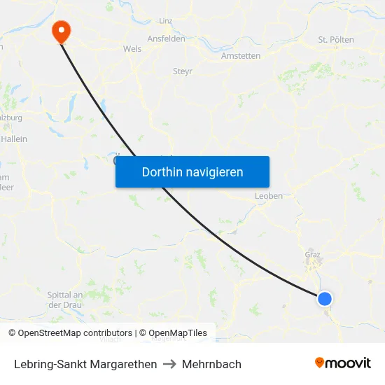 Lebring-Sankt Margarethen to Mehrnbach map