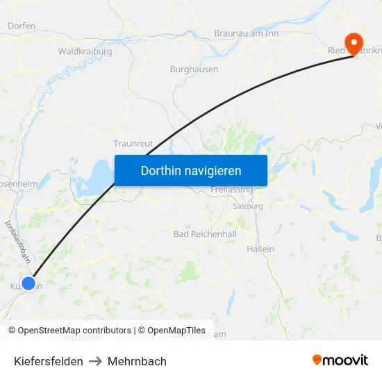 Kiefersfelden to Mehrnbach map