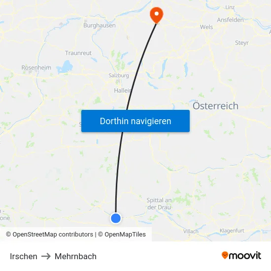 Irschen to Mehrnbach map