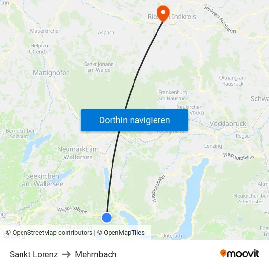 Sankt Lorenz to Mehrnbach map