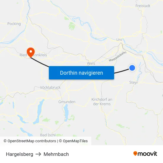 Hargelsberg to Mehrnbach map