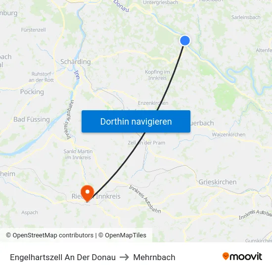 Engelhartszell An Der Donau to Mehrnbach map