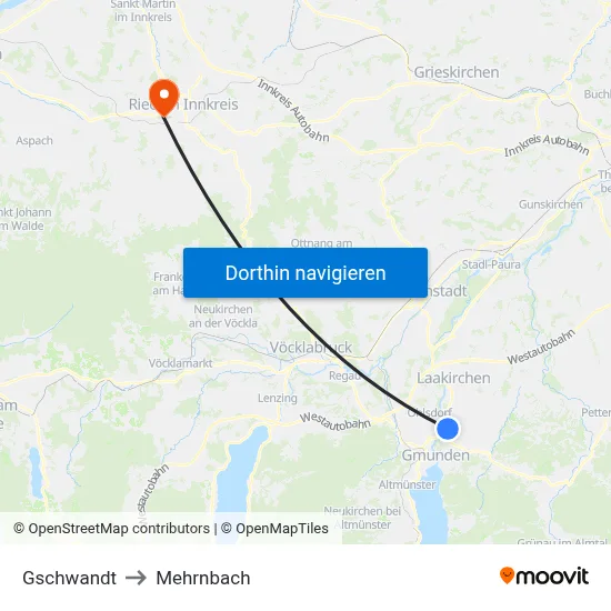 Gschwandt to Mehrnbach map