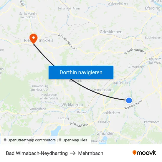 Bad Wimsbach-Neydharting to Mehrnbach map