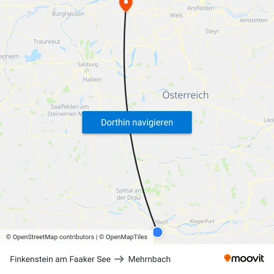 Finkenstein am Faaker See to Mehrnbach map