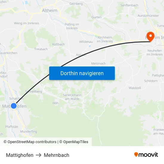 Mattighofen to Mehrnbach map