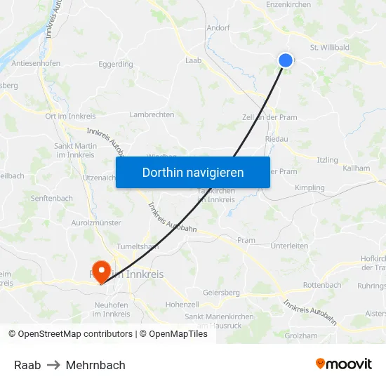 Raab to Mehrnbach map
