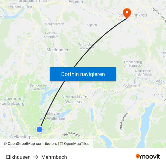 Elixhausen to Mehrnbach map