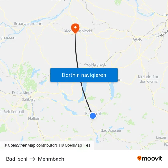 Bad Ischl to Mehrnbach map