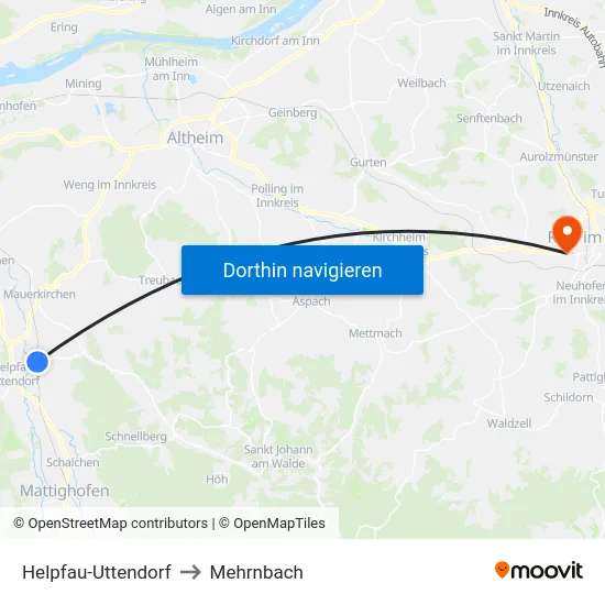 Helpfau-Uttendorf to Mehrnbach map