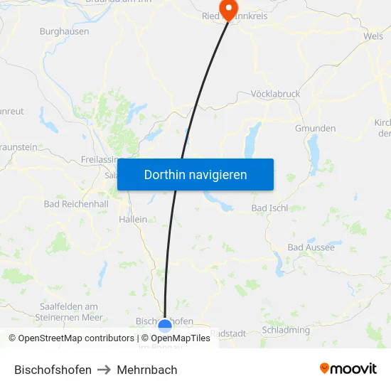 Bischofshofen to Mehrnbach map