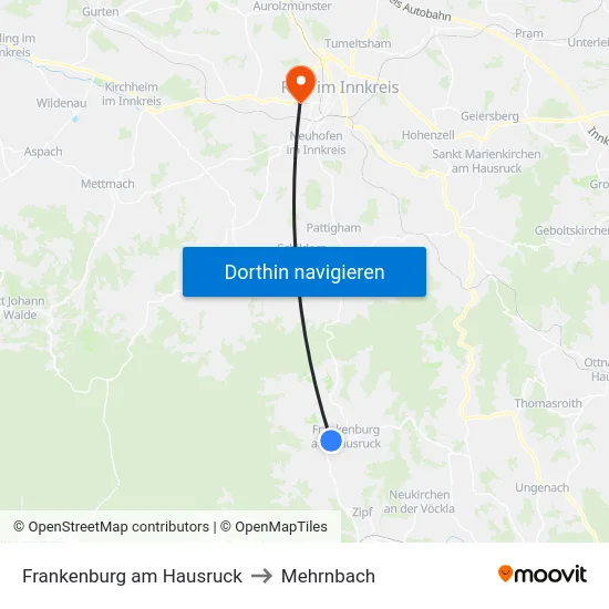 Frankenburg am Hausruck to Mehrnbach map