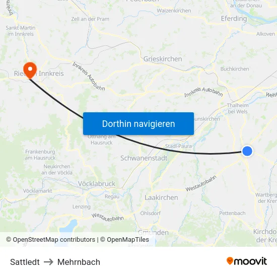 Sattledt to Mehrnbach map