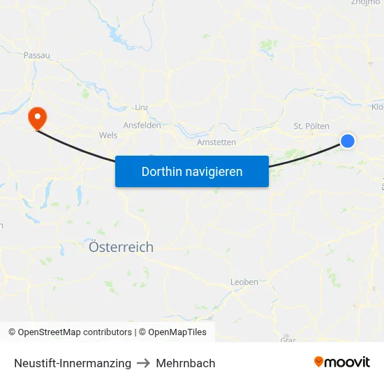 Neustift-Innermanzing to Mehrnbach map