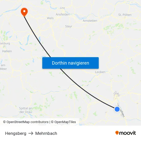 Hengsberg to Mehrnbach map