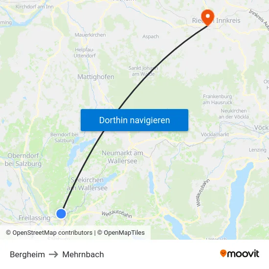 Bergheim to Mehrnbach map