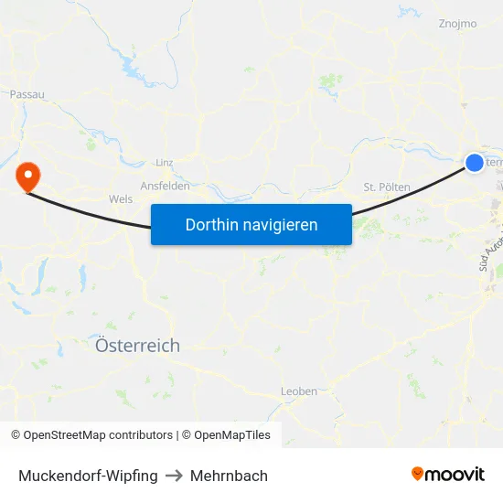 Muckendorf-Wipfing to Mehrnbach map