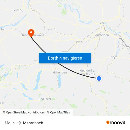 Molln to Mehrnbach map