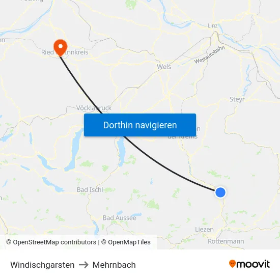 Windischgarsten to Mehrnbach map