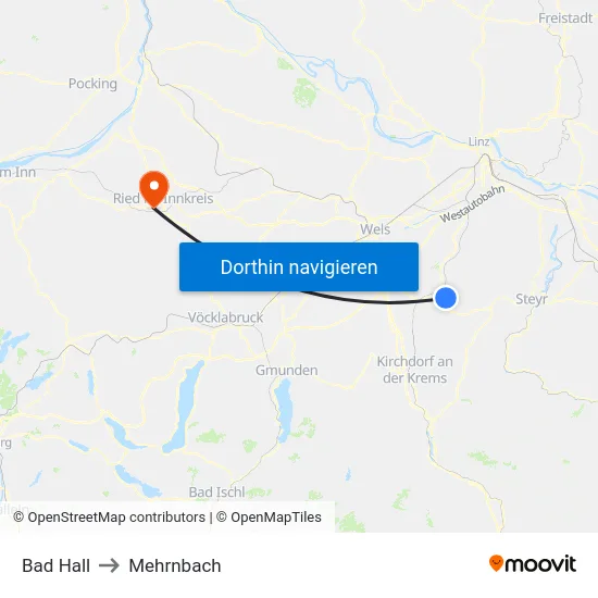 Bad Hall to Mehrnbach map