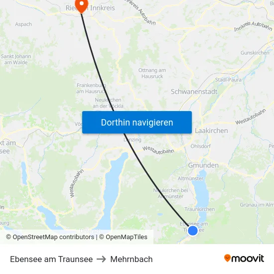 Ebensee am Traunsee to Mehrnbach map