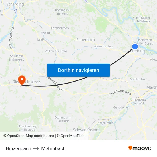 Hinzenbach to Mehrnbach map