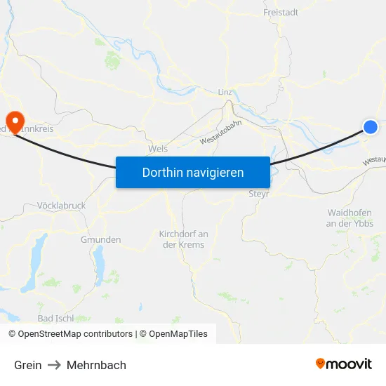 Grein to Mehrnbach map