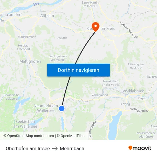 Oberhofen am Irrsee to Mehrnbach map
