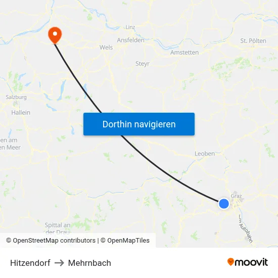 Hitzendorf to Mehrnbach map