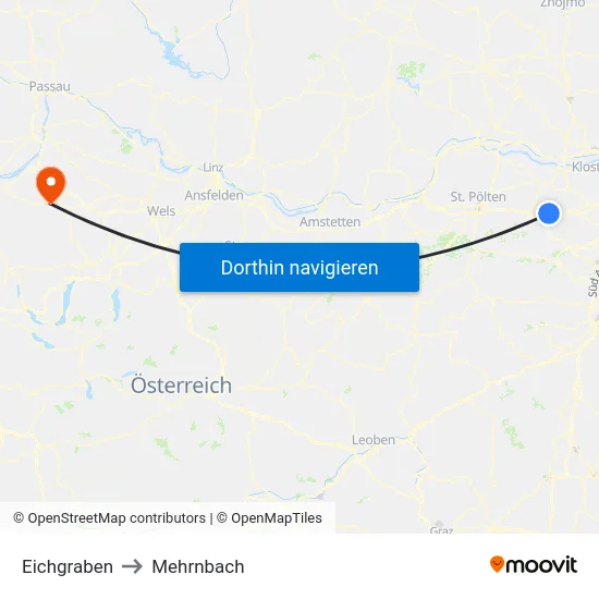 Eichgraben to Mehrnbach map
