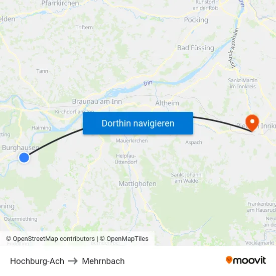 Hochburg-Ach to Mehrnbach map