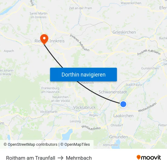 Roitham am Traunfall to Mehrnbach map