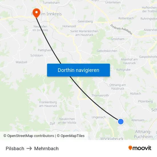 Pilsbach to Mehrnbach map