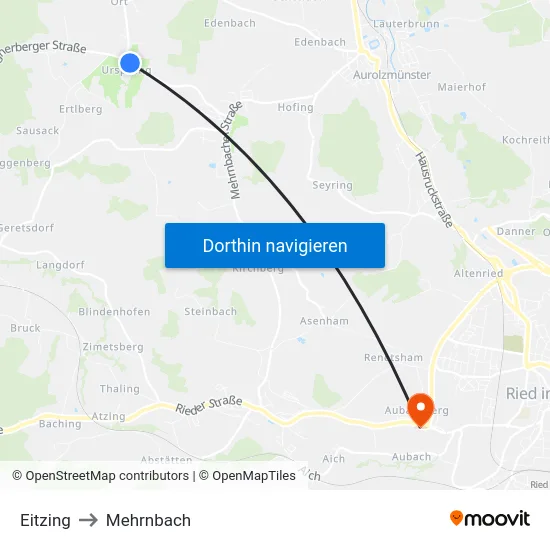 Eitzing to Mehrnbach map