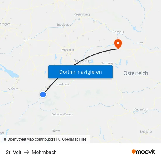 St. Veit to Mehrnbach map