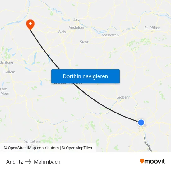 Andritz to Mehrnbach map