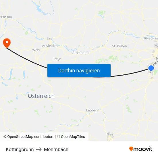 Kottingbrunn to Mehrnbach map
