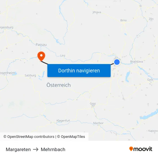 Margareten to Mehrnbach map